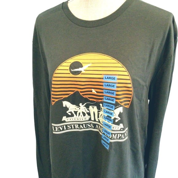 Levis Men Long Sleeve T Shirt Graphic Print Classic Fit Casual Surplus Green L - Picture 3 of 7